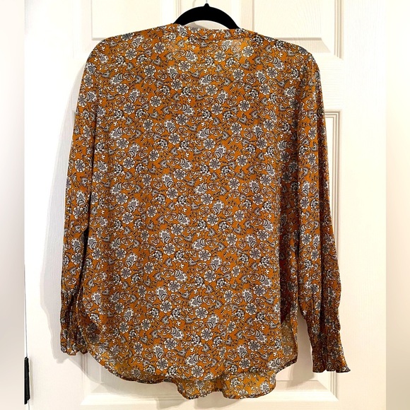 Loft Floral Pintucked Henley Blouse Size Small Mustard Yellow Office Workwear - Picture 5 of 6